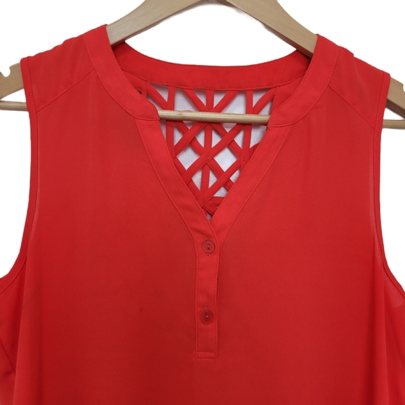 BCX Blouse Top Red Orange Sleeveless High Low Size Medium - Picture 4 of 7